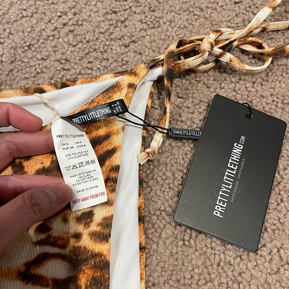 PRETTY LITTLE THING leopard ribbed tie side bikini bottom - Picture 3 of 5